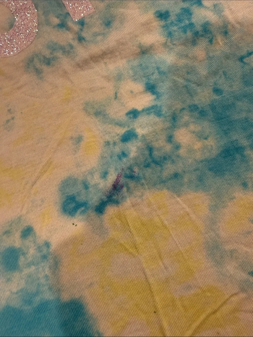 Justice Girls Tie-Dye Blue & Yellow Glitter Logo Tee